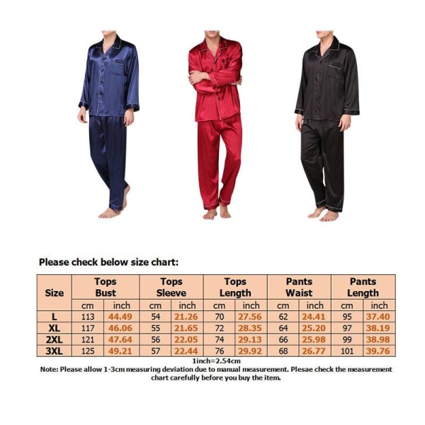 Herr Pyjamas nattkläder Set Boy Long Sleeve Nightwear Loungewear Black XL