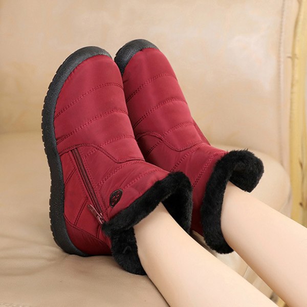 Naisten pehmovuori lumisaappaat vetoketju talven lämpimät kengät Röd US 4