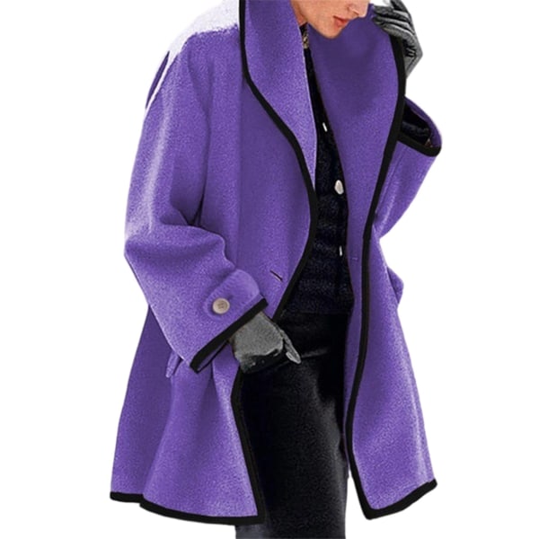 Dam Huvtröja med rund hals Hooded Long Keep Warm Loose Jacka Purple XL