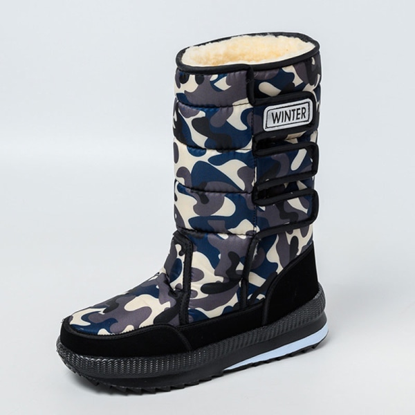 Dam Herr Vattentät High-Top Snow Boots Tjocka Blue Camouflage 46