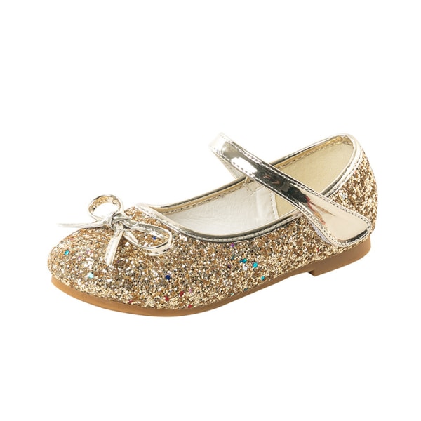 Girl Princess Shoes Mary Jane Halkfria Glitter Balett Skor Gold 25