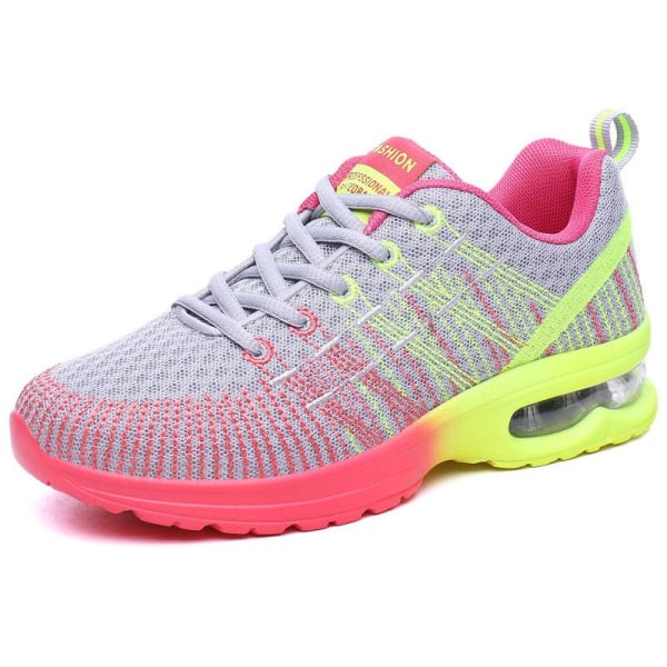 Luftkuddesneakers för damer, löpande sportskor som andas Grey Pink,36
