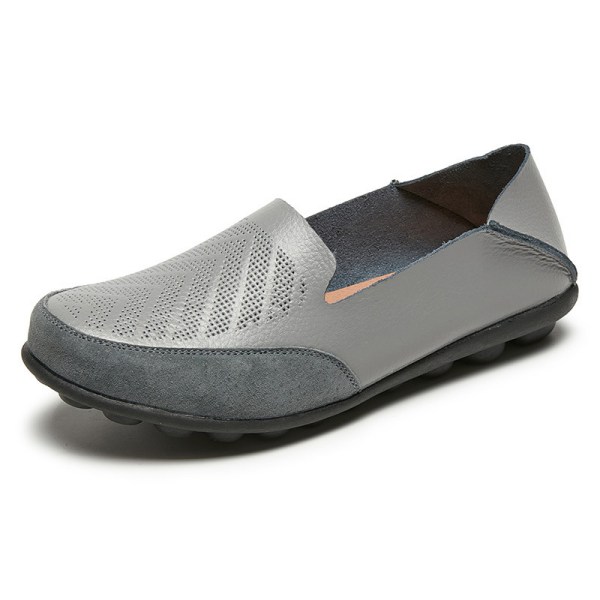 Dam Loafers Slip On Flats Halkfri Walking Comfort Casual Shoe grå 36