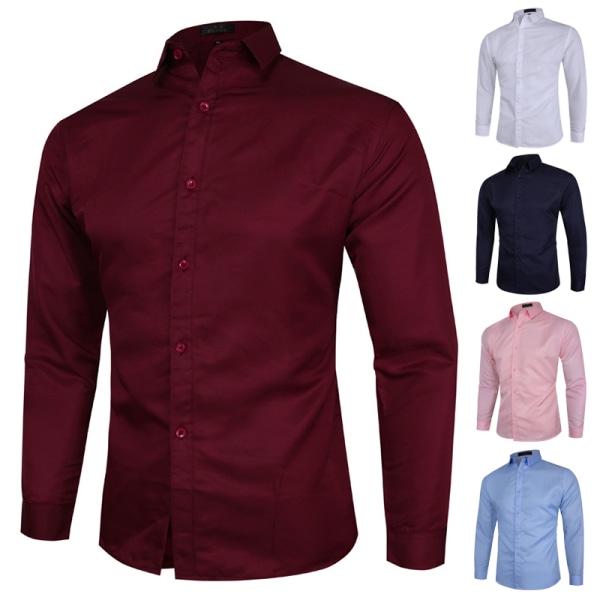Solid Modern Slim Fit Smart Shirt Långärmad Casual Shirts Rosa L