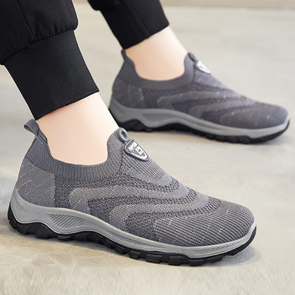 Lätta Stretch Sock Sneakers för män Casual Sneaker med rund tå grå 39