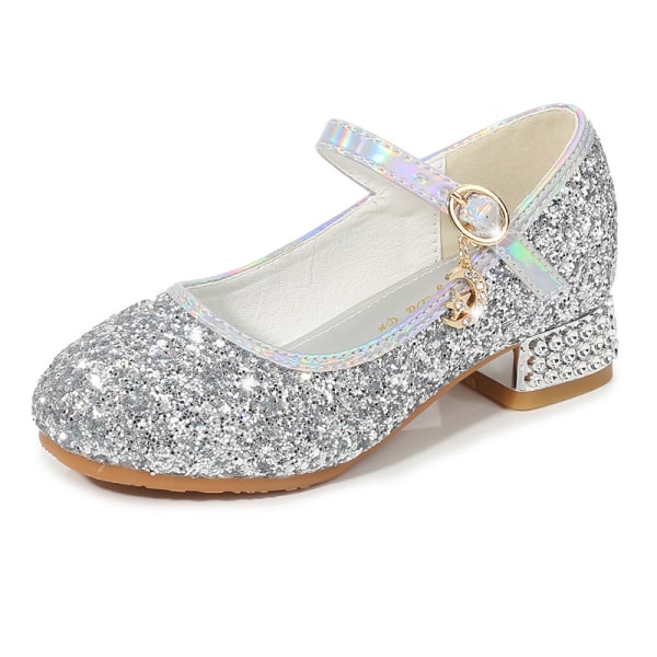 Girls Flats Sparkle Party Mary Jane Princess Dress Shoes Silver 25