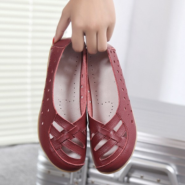 Muoti Naisten Slip On Work Casual hollow Out Flats Comfort claret 36