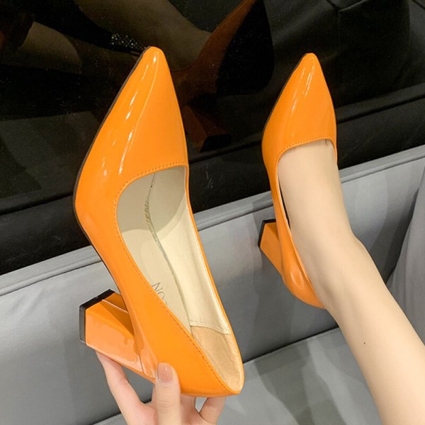 Dame anti-slip spidstå kjole sko Casual Fashion hæle Orange-1 36