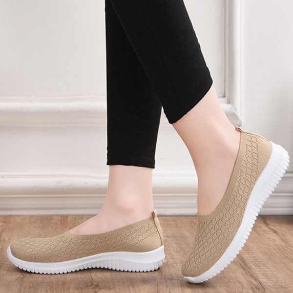 Dam Lättvikts Slip On Sneakers Tennis Bekväma Beige 37