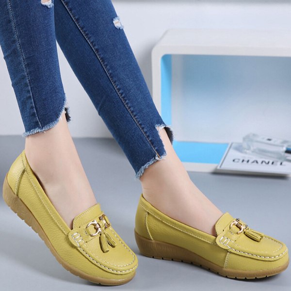 Dame Rund Toe Flats Sko Loafers Mokkasiner Tassel Nurse Green 40