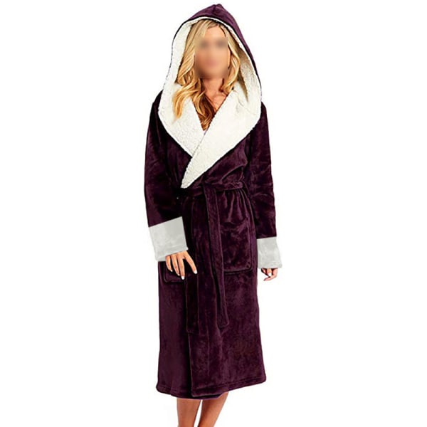 Langærmet fuzzy plys badekåbe til kvinder med bælte i fleece claret 3XL