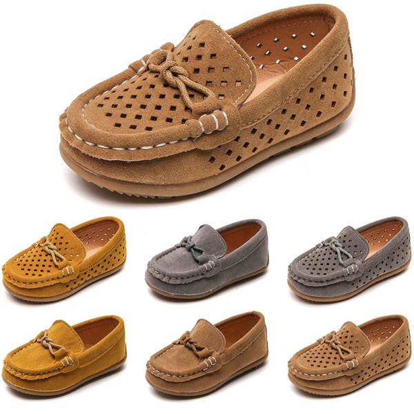 Boys Bownot Mocka Upper Boat Shoes Soft Hollow Out Mockasiner Gul-1 31