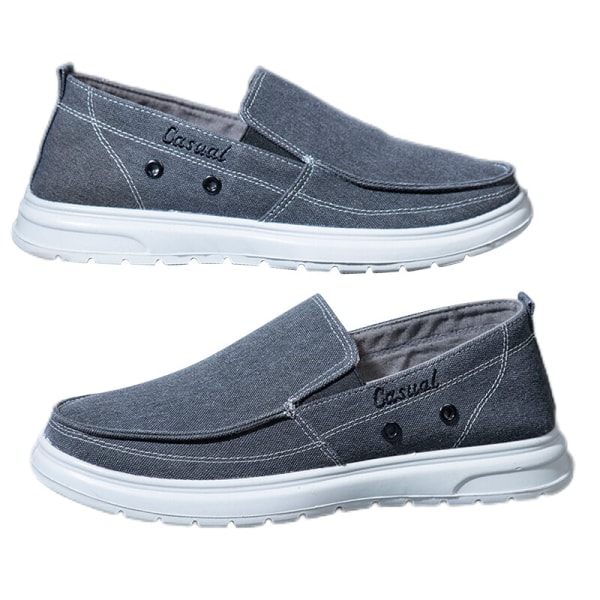 Herre Slip On Flats Casual Canvas Sko Komfortable sneakers Grå-1 43