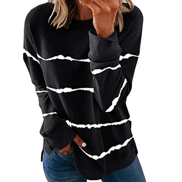 Stribet striktrøje til kvinder med langærmet sweater Black,5XL