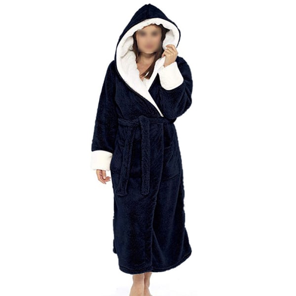 Langærmet fuzzy plys badekåbe til kvinder med bælte i fleece Marinblå 4XL