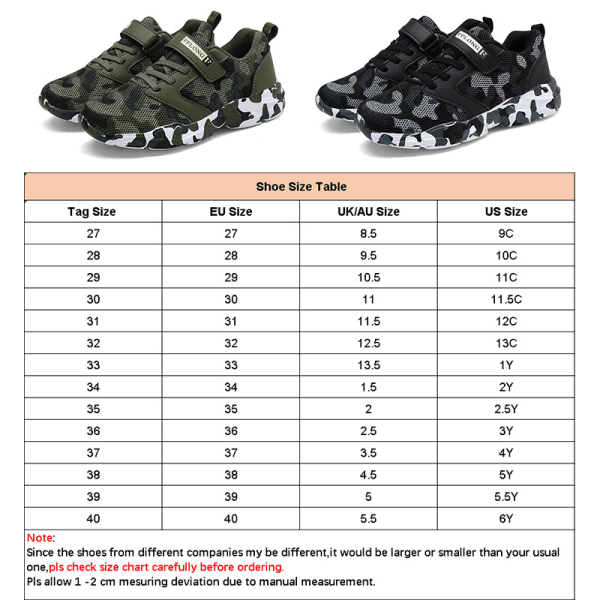 Børn Drenge Piger Camouflage sneakers Outdoor Casual Sko Camouflage Gray 33
