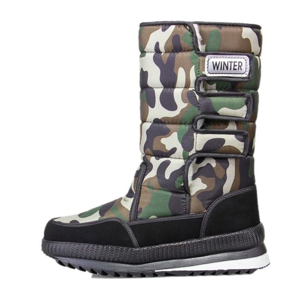 Unisex Casual Rund Toe Mid Calf Boot Platform Vintervarme sko Camouflage för män 44