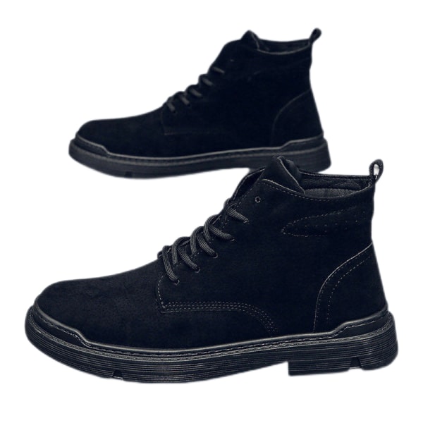 Män Casual Shoes Comfort High Top Ankel Boot Walking Fashion Svart 43