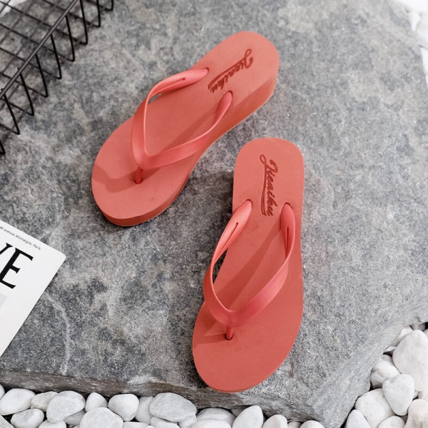 Kvinders flip-flops højhælede sandaler strandtøfler indendørs Simple Orange 40