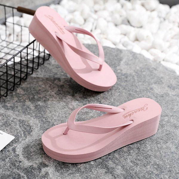 Kvinders flip-flops højhælede sandaler strandtøfler indendørs Simple Pink 36