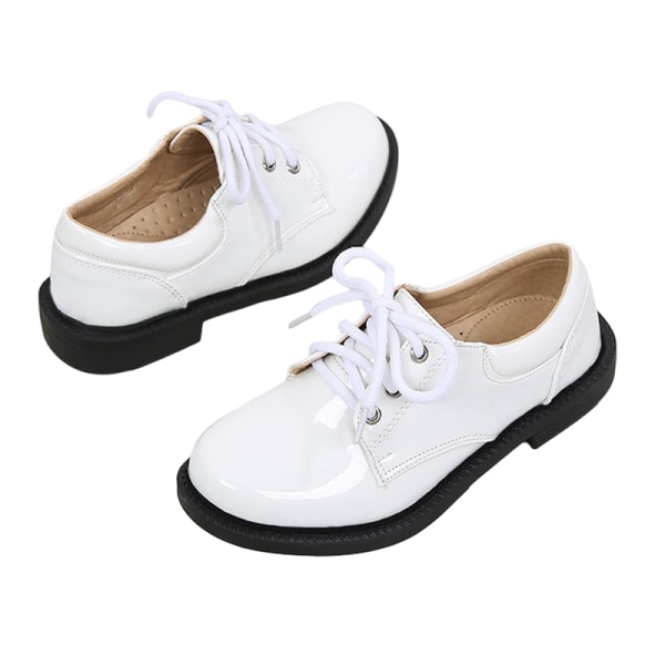 Boy Pu Läder Loafers Pure Color Låga klackar Oxford Uniform Flats Vit 40