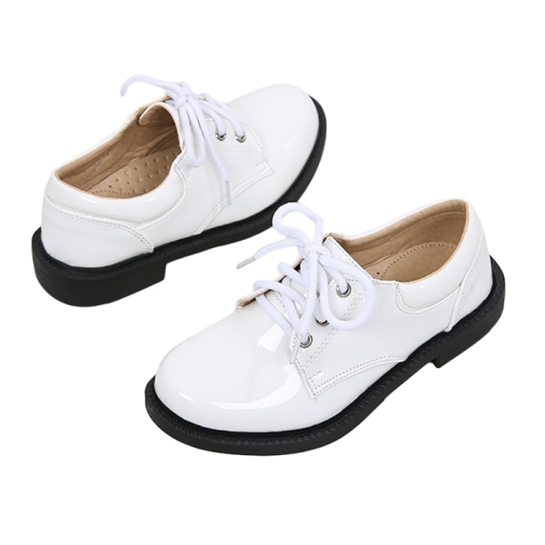 Boy Pu Læder Loafers Pure Color Low Heels Oxford Uniform Flats Vit 28