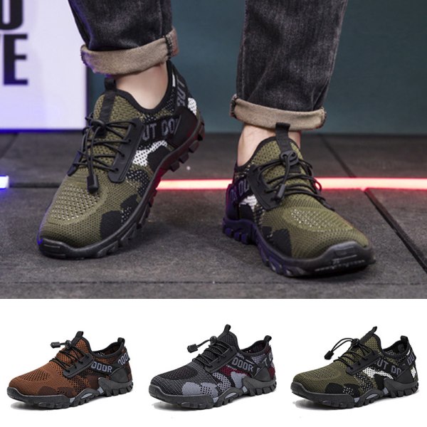 Herr Camouflage Trekking Shoe Rund Toe Fashion Sneaker Kamouflage Svart 43