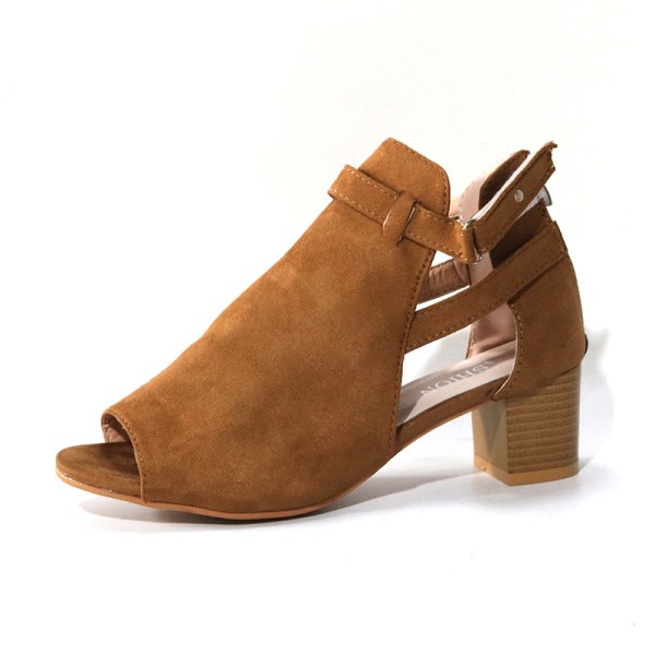 Naisten vetoketjupumput Nilkkahihna High Chunky Heel solki sandaalit Brown 38