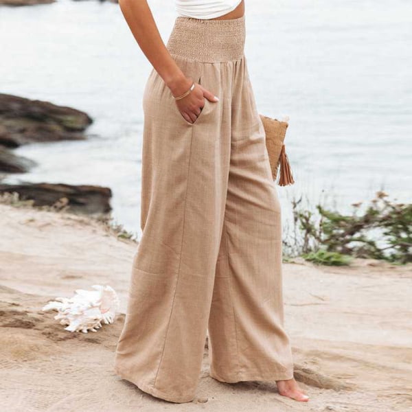 Naisten housut casual , löysä kesälomaranta päivittäinen asu Brown XL