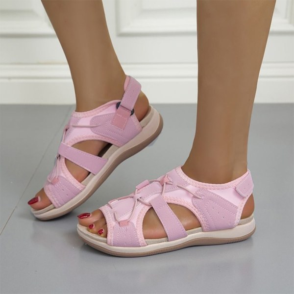 Kvinnors utomhussandaler med krok och ögla platta sandaler med öppen tå Pink 36