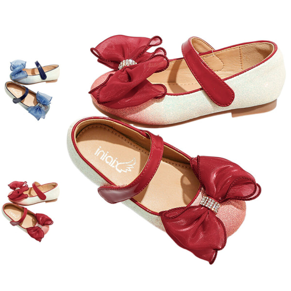 Girls Gradient Glitter Ankel Strap Mary Jane Bow Princess Shoe Gradient röd 28