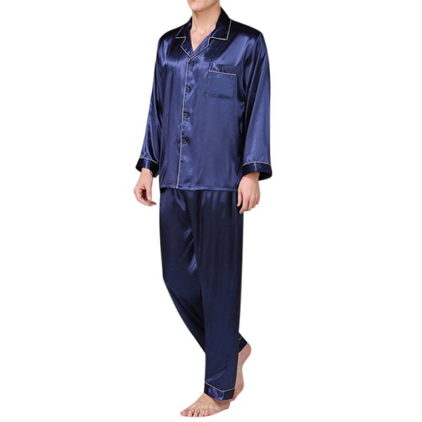 Mænd Pyjamas Nattøj Sæt Dreng Langærmet Nattøj Loungewear Blue XXL