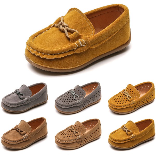 Boys Bownot Suede Upper Boat Kengät Pehmeä Hollow Out Moccasins Brun-2 27
