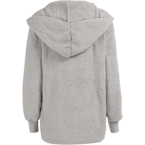 Warm Teddy Bear Fluffy Coat Dam Hooded Fleece Jacka grå M
