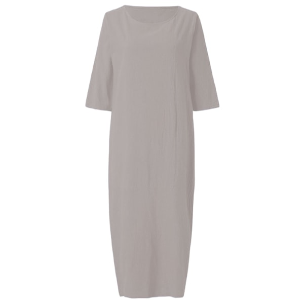 Kvinnor Enfärgad midiklänning Vanlig lös halvärmad klänningar Grey 3XL