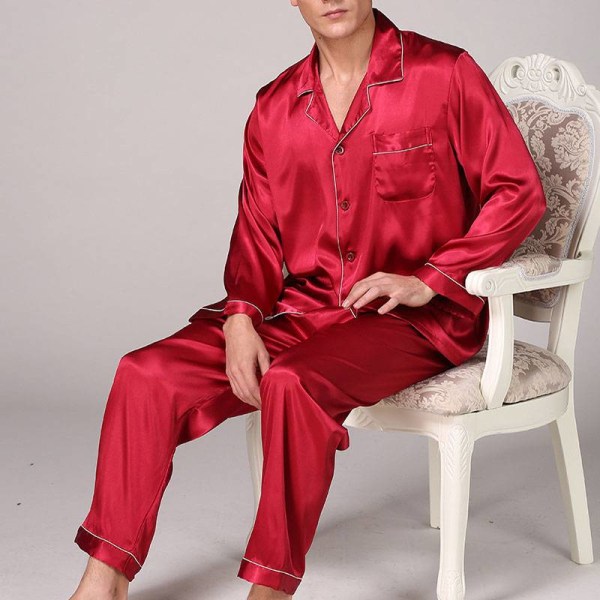 Herr Pyjamas nattkläder Set Boy Long Sleeve Nightwear Loungewear Red XL
