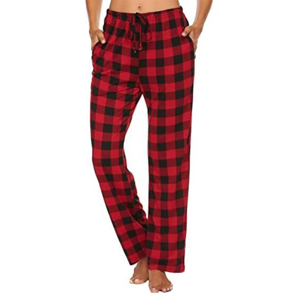 Dame plaid elastiske pyjamasbukser Casual Baggy Loungewear Röd L