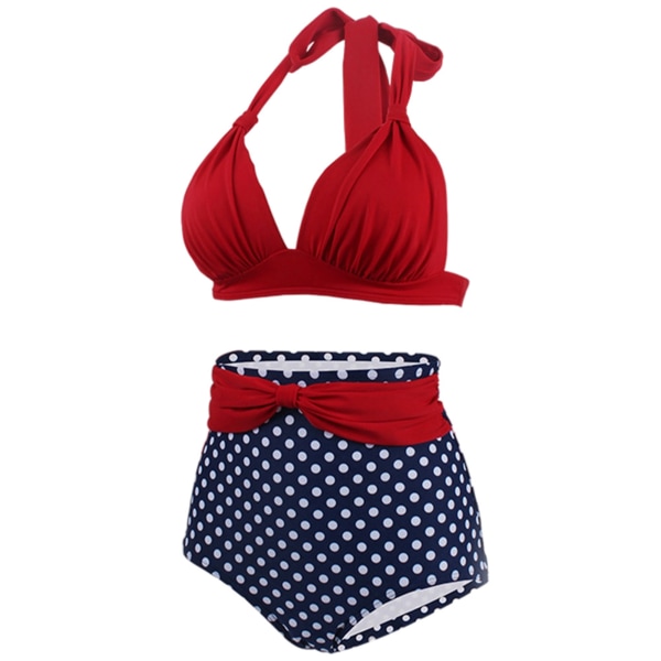 Naisten kaksiosainen set korkeavyötäröinen uimapuku Uimapuku Red Dark Blue,XL