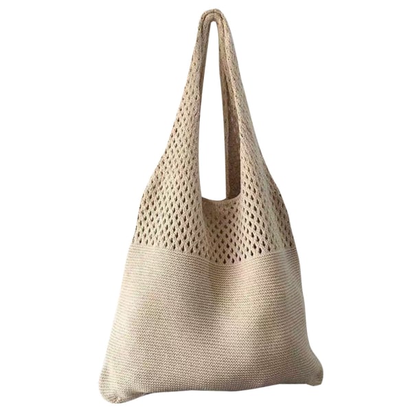 Hæklet håndtaske med stor kapacitet til kvinder, udhulet strikket pung Kaki 38x0.5x31cm/14.96x0.2x12.2"