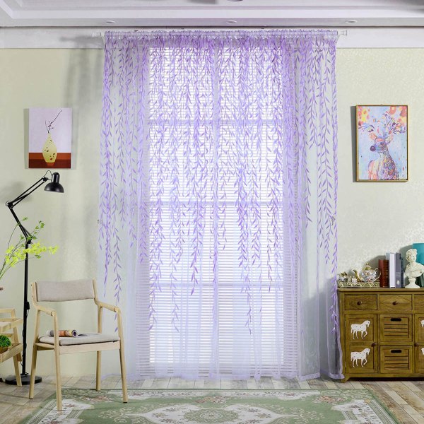 Blomstergardiner Persienner Voile Room Gardin Sheer Panel Tørklæde Purple 100X200cm