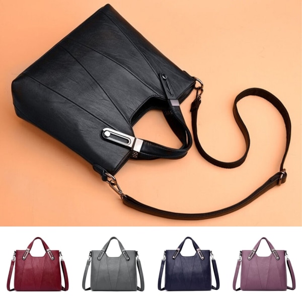 Dame designer ægte læder håndtaske multi lommer pung Marinblått 30x12x25cm/11.81x4.72x9.84"