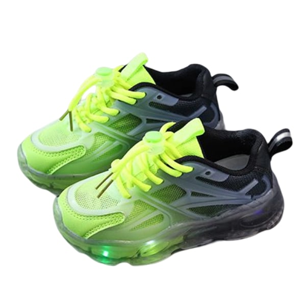 Ljusande löparsko för barn med snörning i mesh andas Sneakers Svart Grön 26