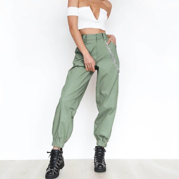 Kvinder Cargo Harem Bukser Lommer Bukser Bukser Med Kæde Green XL