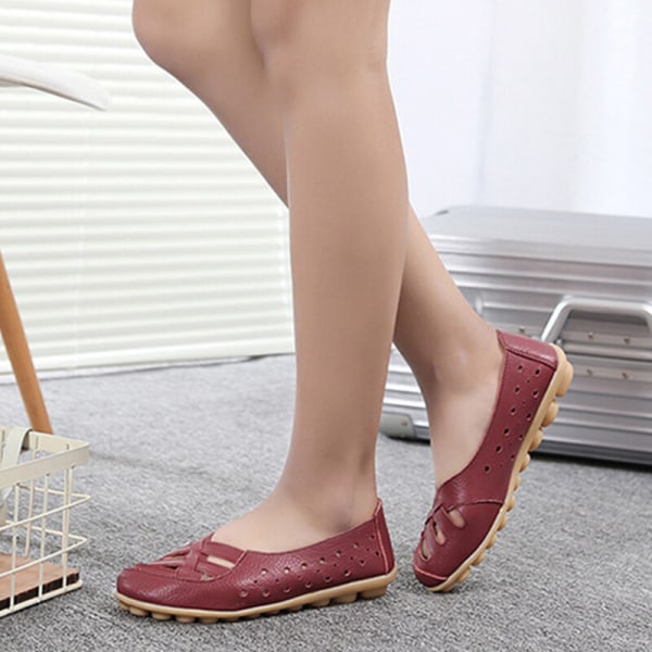 Muoti Naisten Slip On Work Casual hollow Out Flats Comfort claret 35