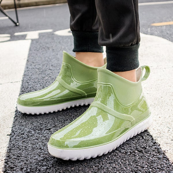 Vattentäta skor med rund tå för män och kvinnor, halkfria regnstövlar Green 39