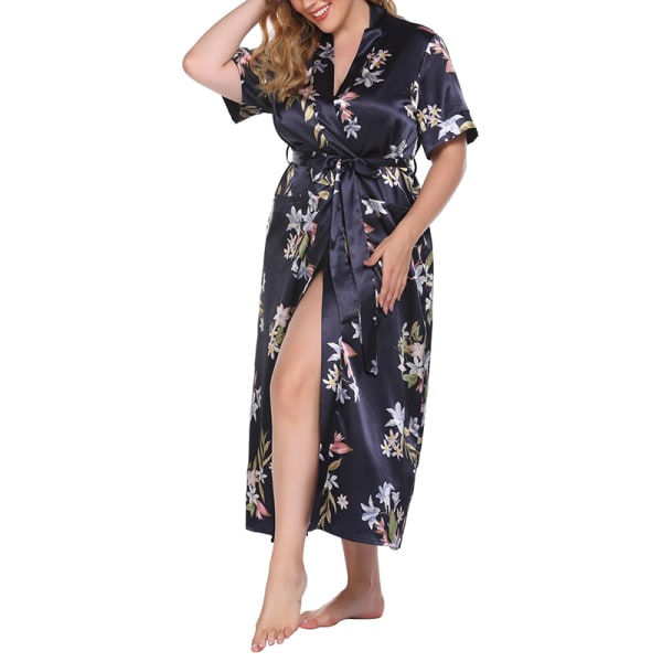 Kvinders morgenkåbe natkjole hjemmetøj Nattøj Pyjamas Navy blue,3XL