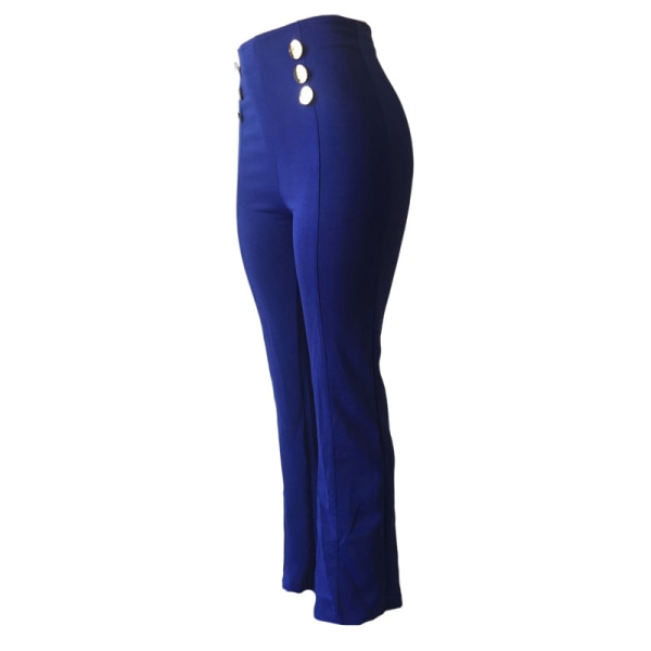 Kvinders højtaljede stretchbukser med lige ben afslappede bukser Kungsblå M