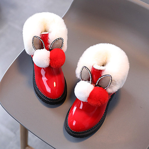 Jente Plysj Varmfôret Pull On Snow Boot Vinterstøvler med rund tå Röd 32