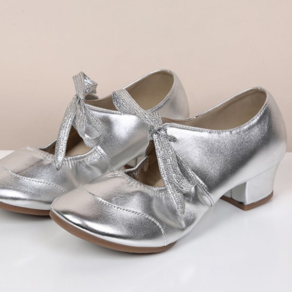 Damsnörning Ballroom Salsa Latin Skor Square Dance Shoe Silver 36