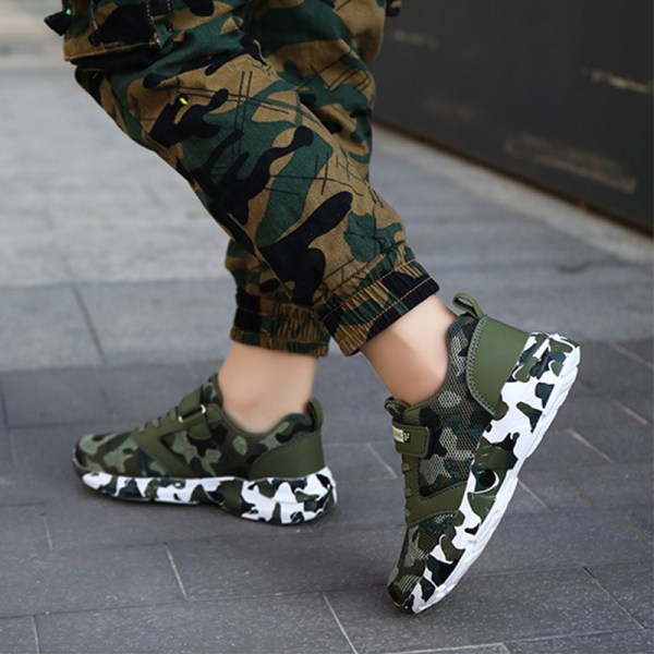 Lapset Pojat Tytöt Naamiointilenkkarit casual kengät Camouflage Green 27